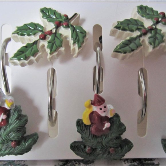 Spode Christmas Tree Fabric Shower Curtain and 12 Hooks--NIP - Picture 9 of 10